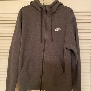 Polo Zip up hooded sweatshirt, Navy, Medium, Small tear on arm (RN4138)